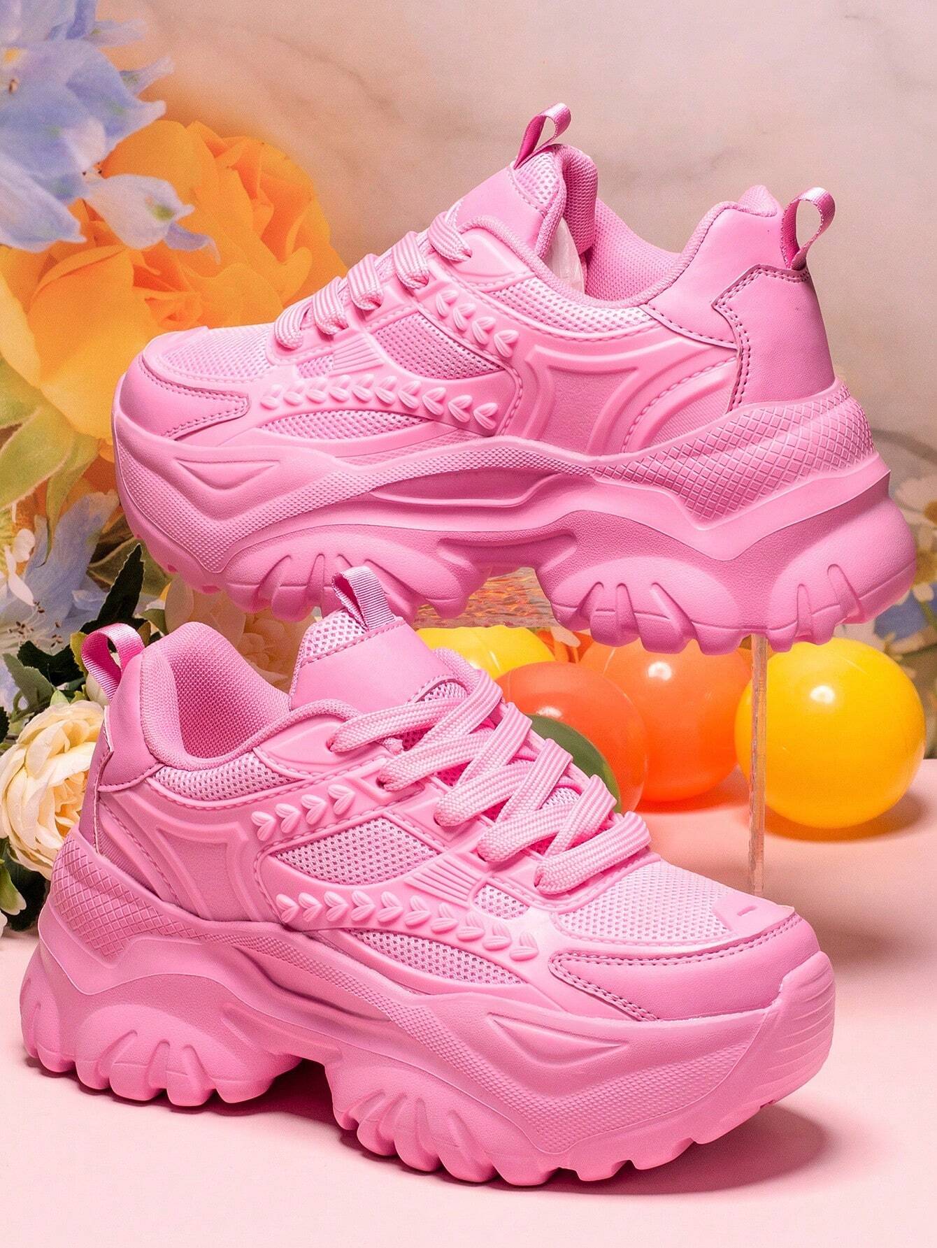 Women's Fashionable Pink Princess Style Wedge Sneakers