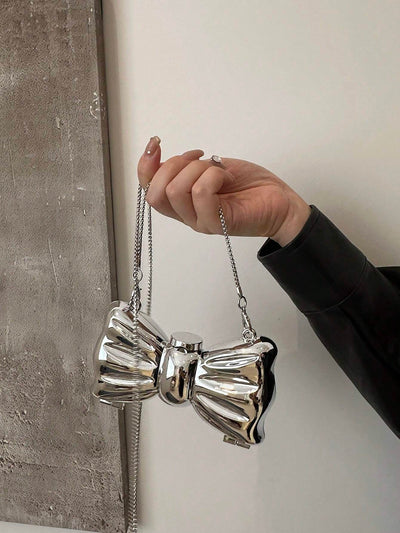 Fashionable Mini Bow Metallic Mirror Earphone Bag