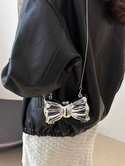 Fashionable Mini Bow Metallic Mirror Earphone Bag