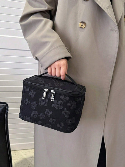 Floral Pattern Makeup Bag Top Handle Zip Around