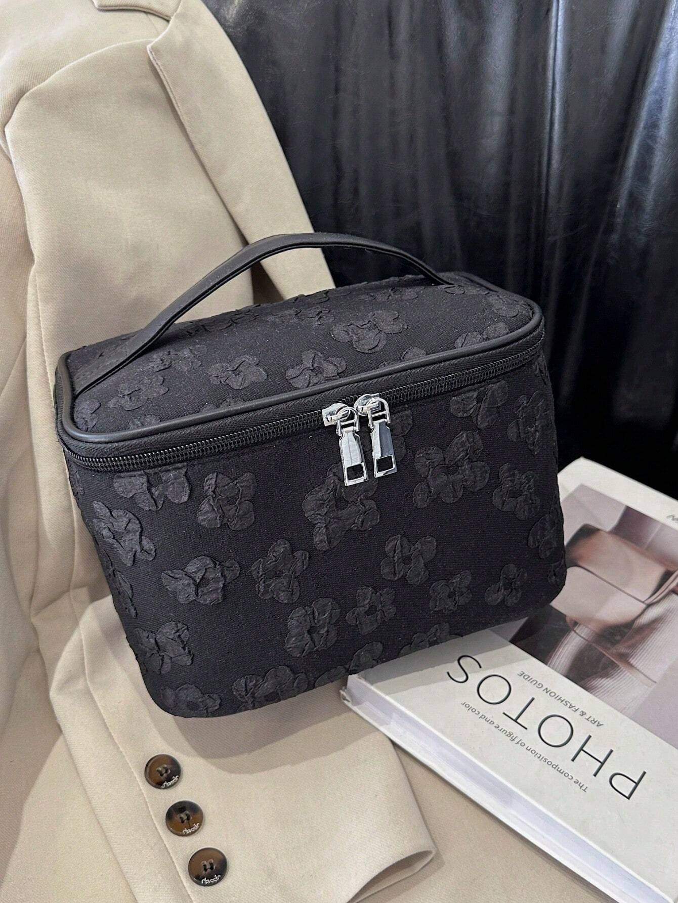 Floral Pattern Makeup Bag Top Handle Zip Around