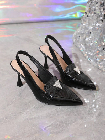 Ladies' Color Block, Buttoned, Waterproof Platform, High Thin Heels