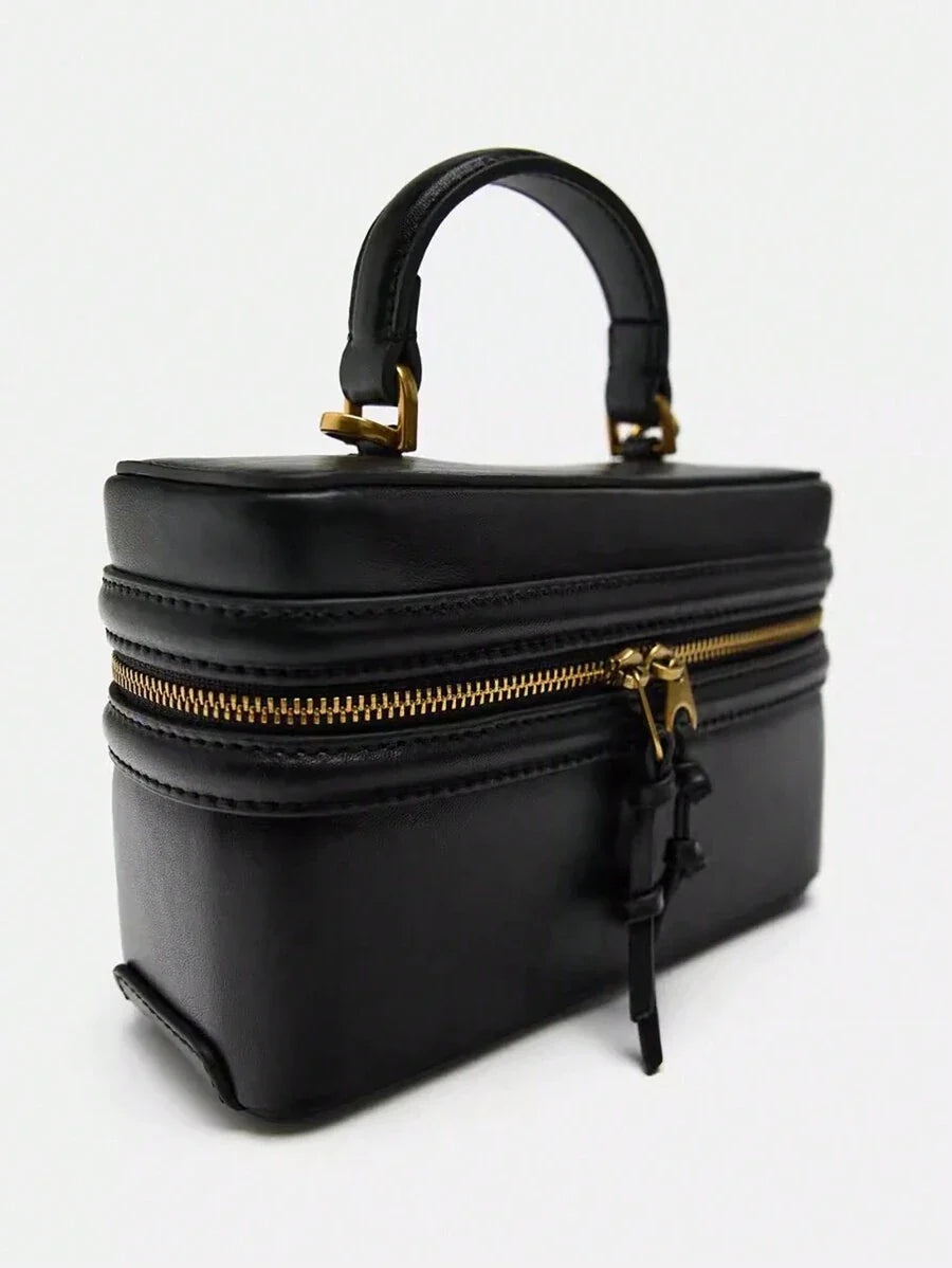 Fashionable Hard-Sided Blue Square Handbag, With Dual Shoulder Straps