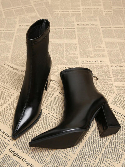 New Elegant Wine Red Thick Heel High Heel Pointed Toe Women Boots