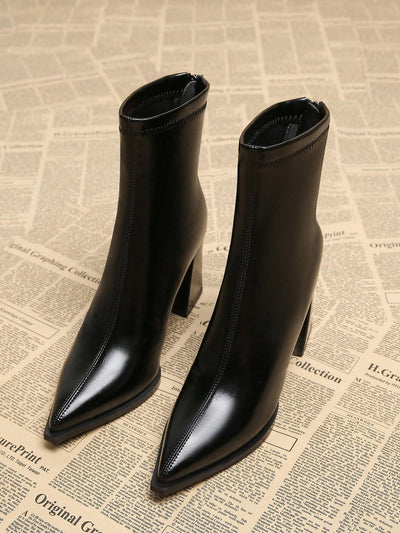 New Elegant Wine Red Thick Heel High Heel Pointed Toe Women Boots