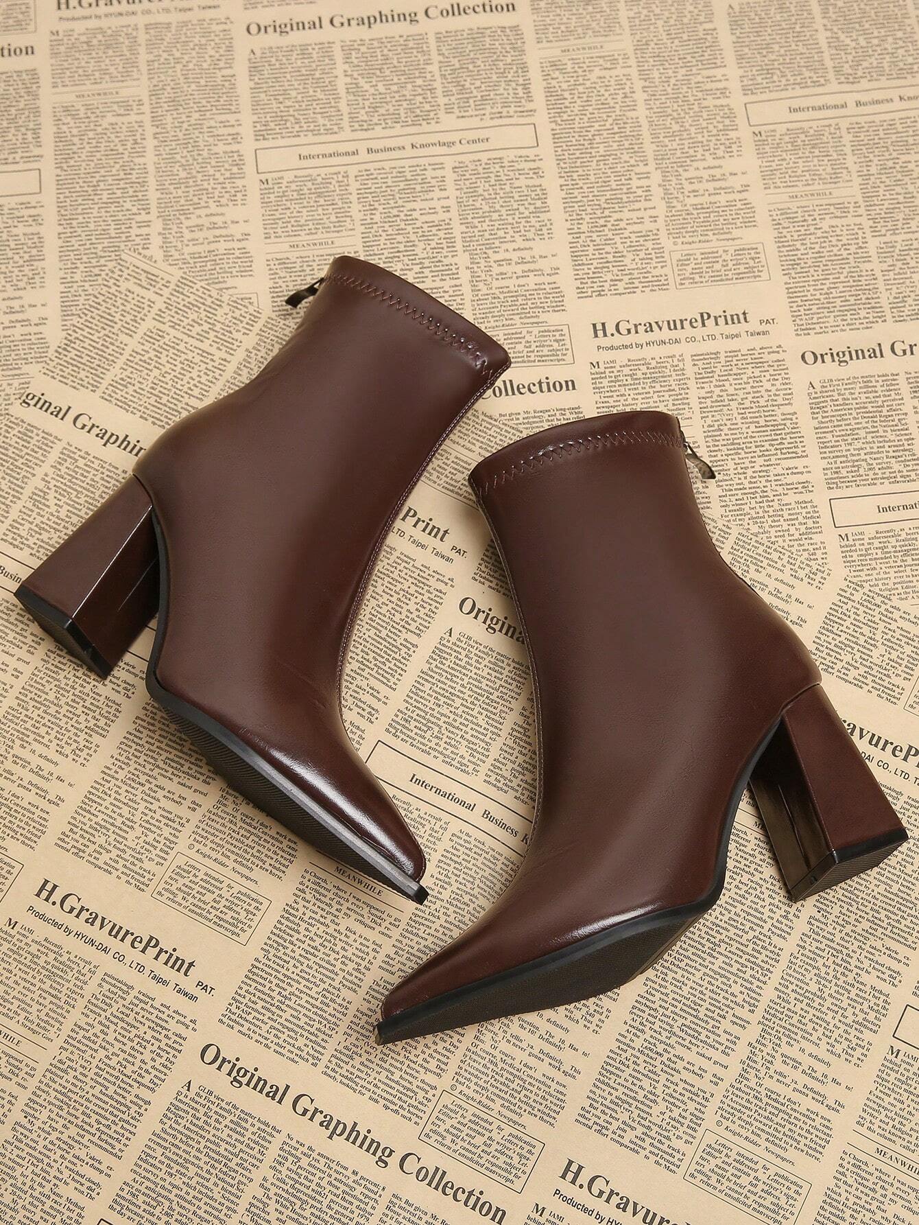 New Elegant Wine Red Thick Heel High Heel Pointed Toe Women Boots