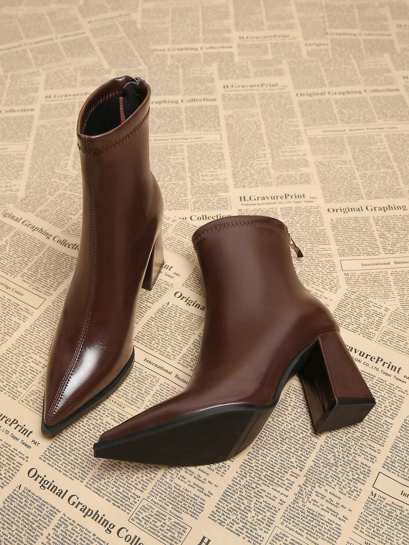New Elegant Wine Red Thick Heel High Heel Pointed Toe Women Boots