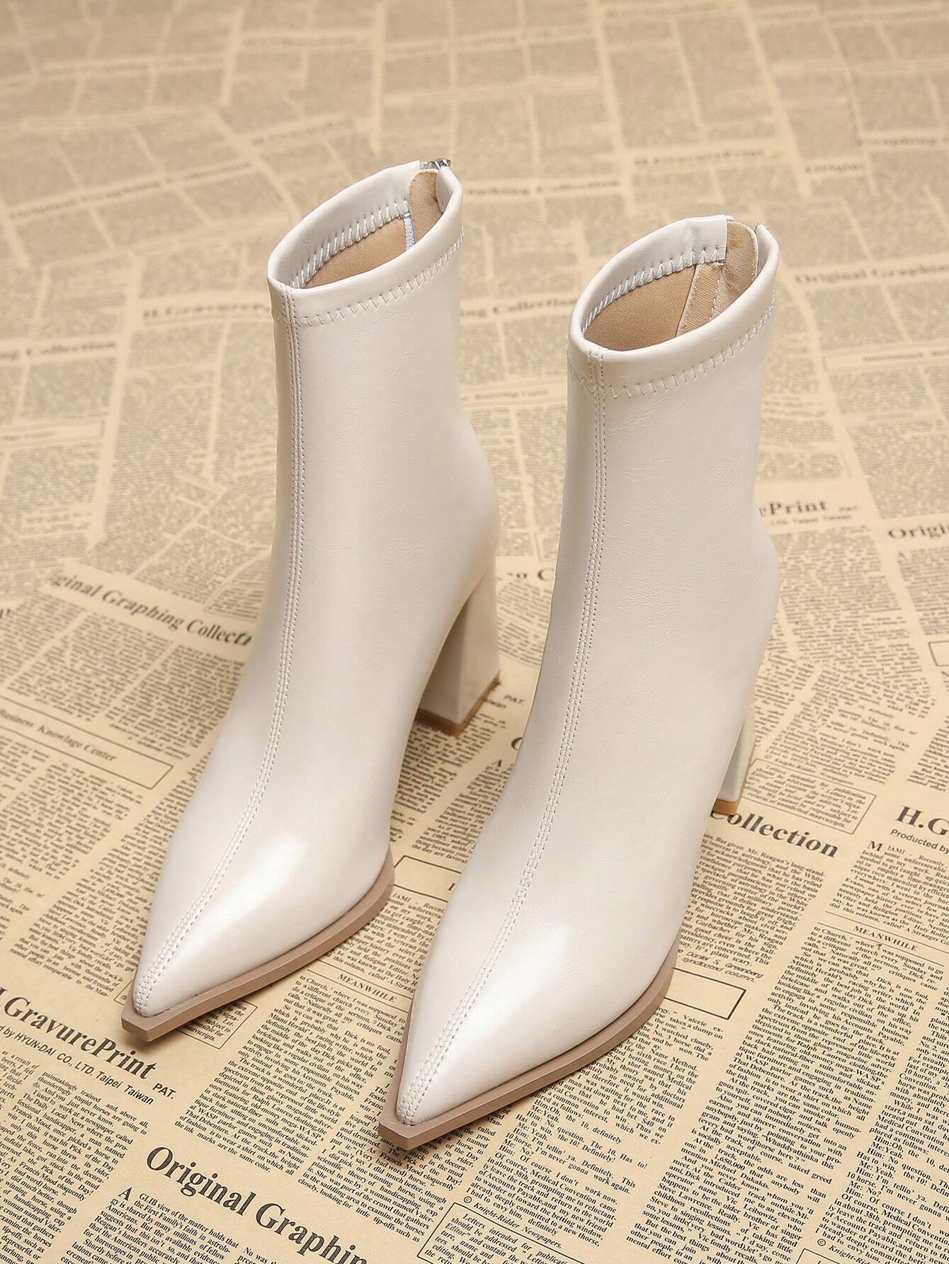 New Elegant Wine Red Thick Heel High Heel Pointed Toe Women Boots