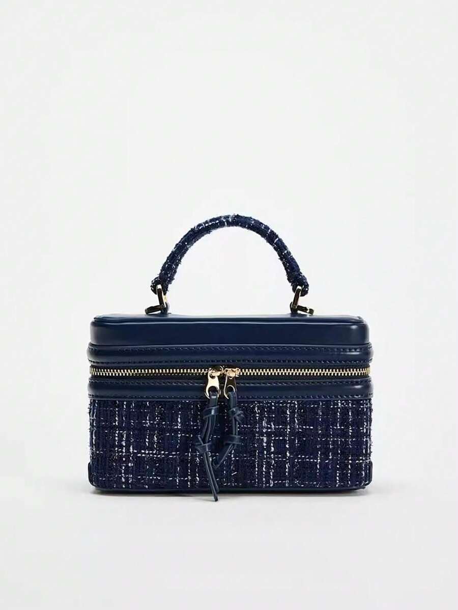 Fashionable Hard-Sided Blue Square Handbag, With Dual Shoulder Straps