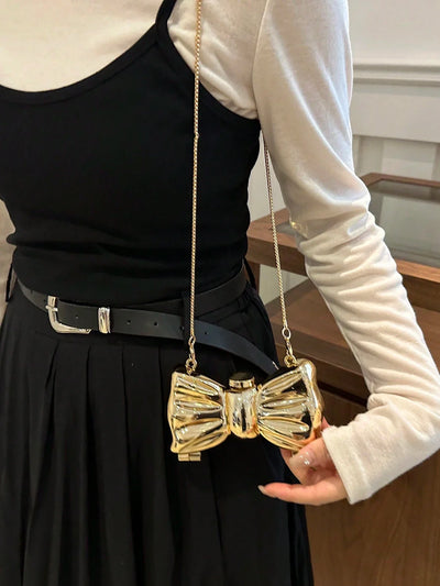 Fashionable Mini Bow Metallic Mirror Earphone Bag