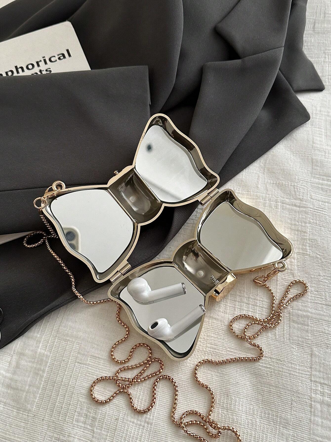 Fashionable Mini Bow Metallic Mirror Earphone Bag