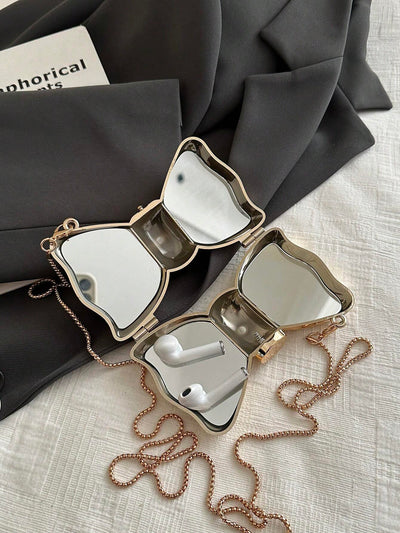 Fashionable Mini Bow Metallic Mirror Earphone Bag