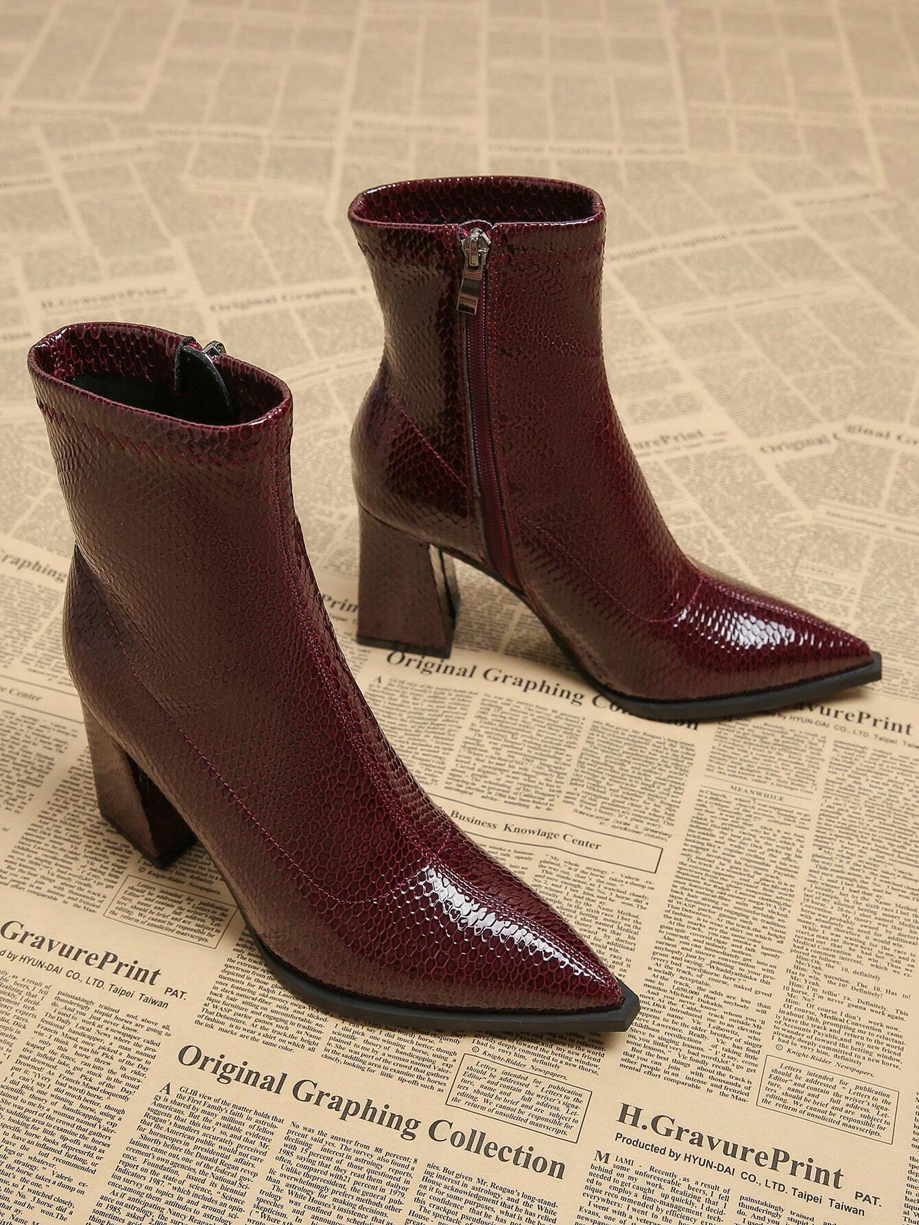 New Elegant Wine Red Thick Heel High Heel Pointed Toe Women Boots