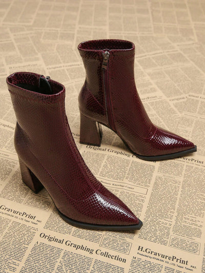 New Elegant Wine Red Thick Heel High Heel Pointed Toe Women Boots