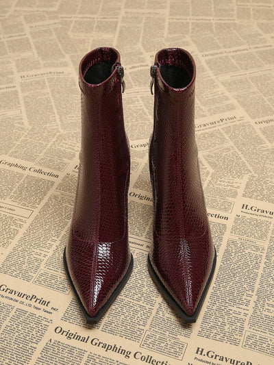 New Elegant Wine Red Thick Heel High Heel Pointed Toe Women Boots