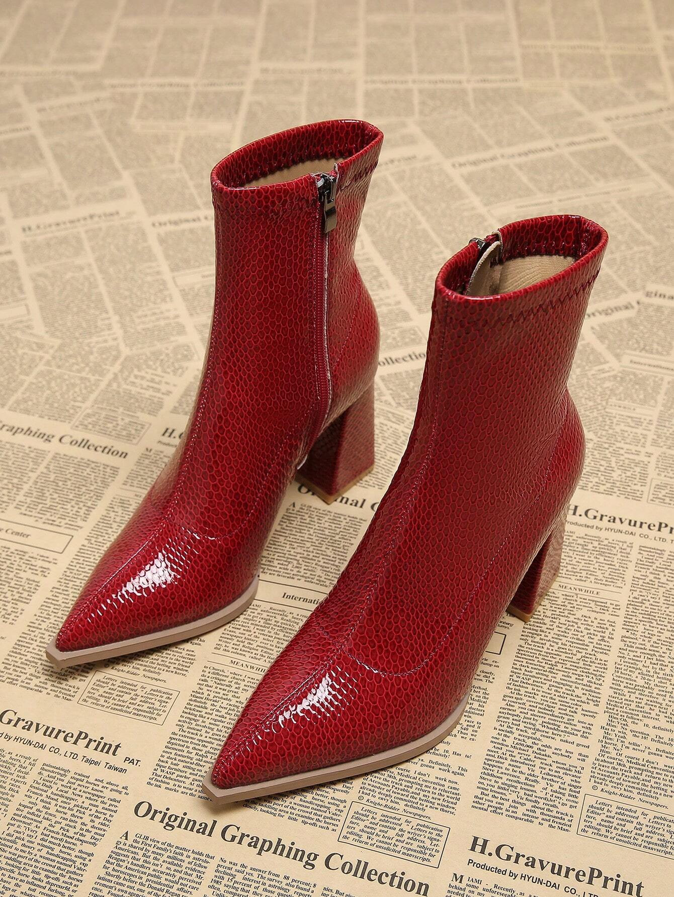 New Elegant Wine Red Thick Heel High Heel Pointed Toe Women Boots