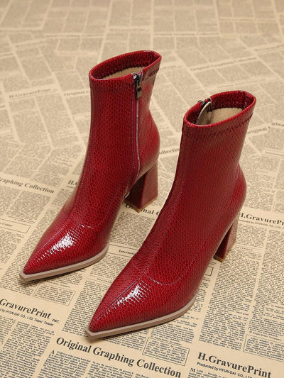New Elegant Wine Red Thick Heel High Heel Pointed Toe Women Boots