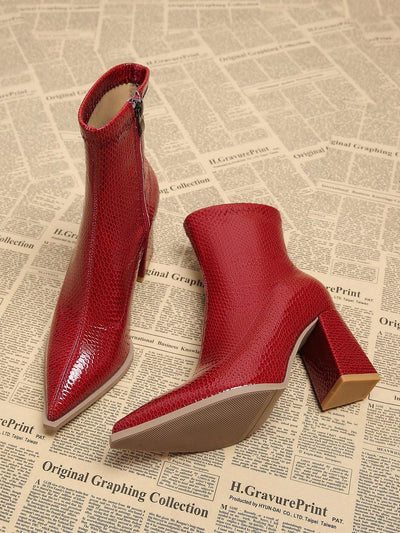 New Elegant Wine Red Thick Heel High Heel Pointed Toe Women Boots