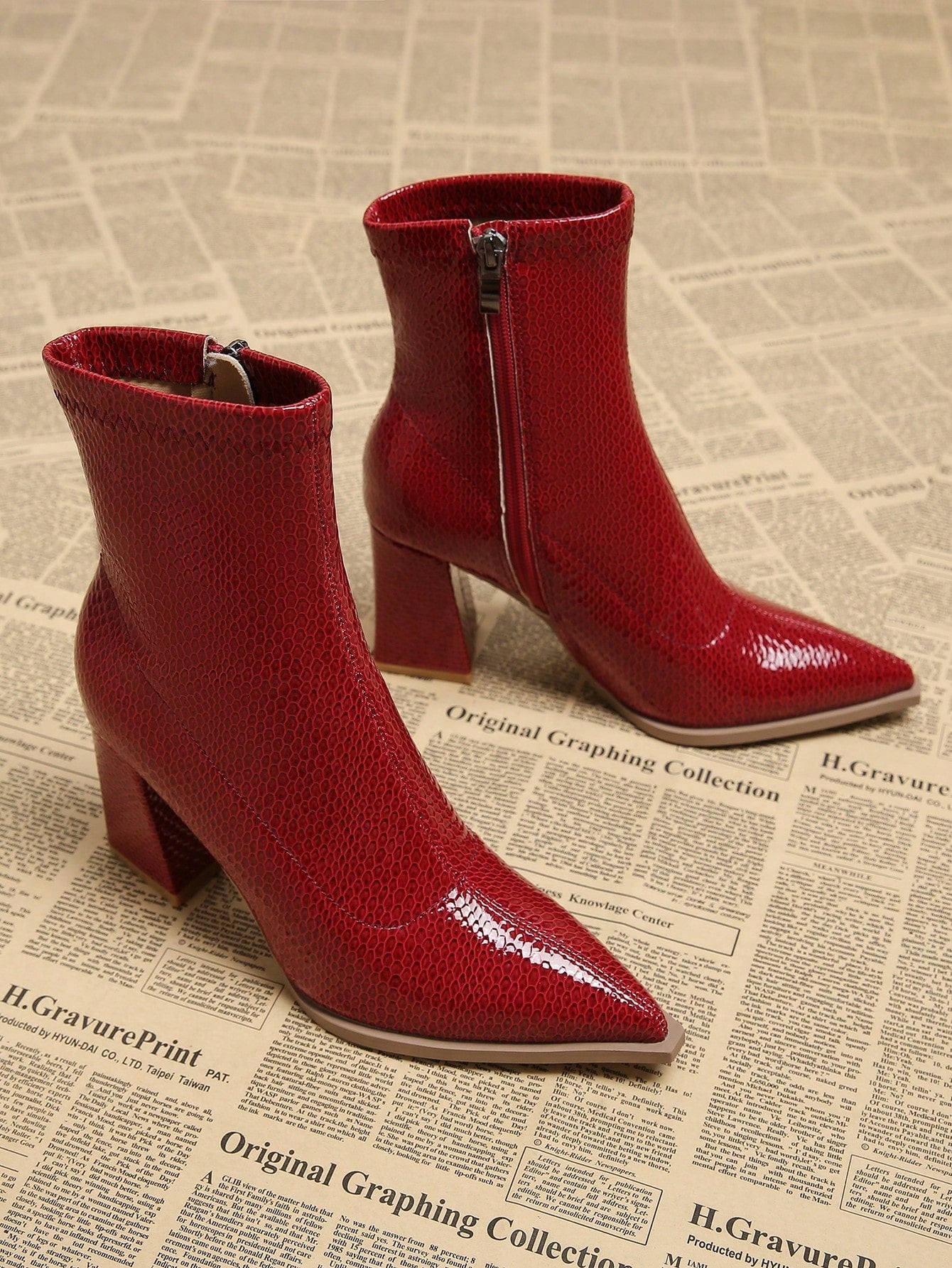 New Elegant Wine Red Thick Heel High Heel Pointed Toe Women Boots