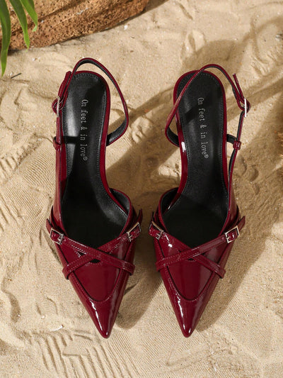 Women's Elegant Crisscross Strap Pointed Toe V-Cut Buckle High Heel Pumps