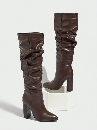 Women's Classic Black Faux Deer Suede Knee High Boots