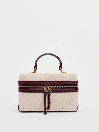 Fashionable Hard-Sided Blue Square Handbag, With Dual Shoulder Straps