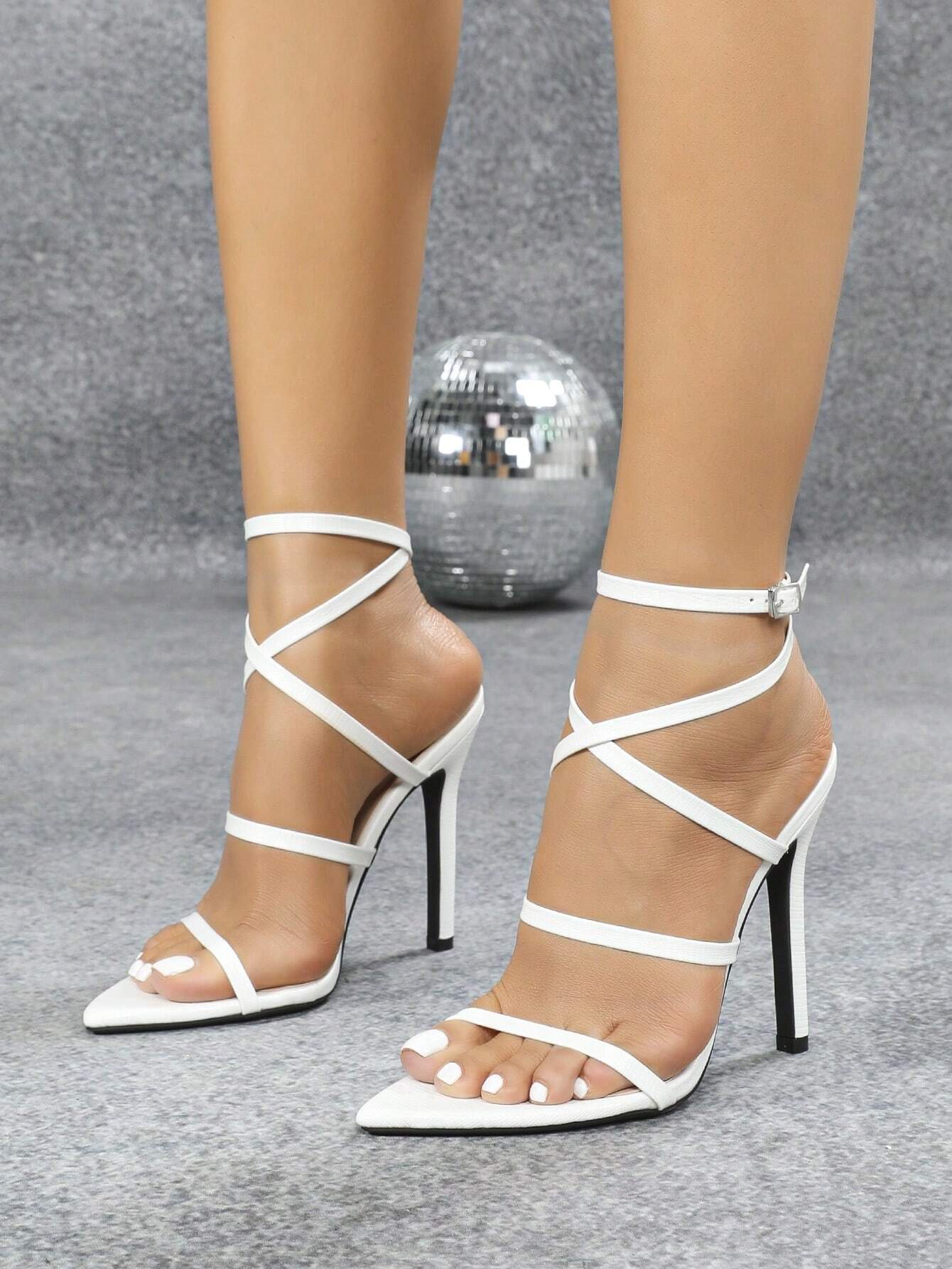 Women's Floral Print Cross Strappy Buckle Open Toe Stiletto High Heel Sandals