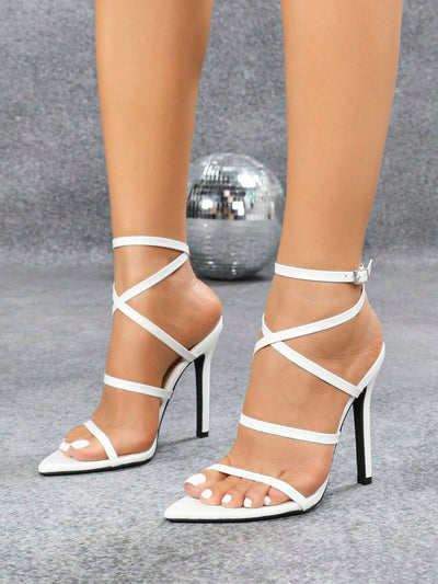 Women's Floral Print Cross Strappy Buckle Open Toe Stiletto High Heel Sandals