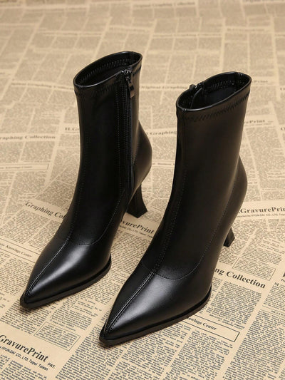 New Elegant Wine Red Thick Heel High Heel Pointed Toe Women Boots