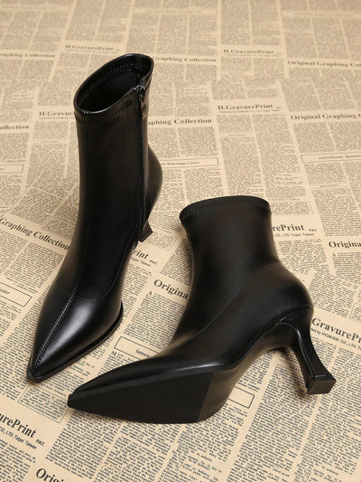 New Elegant Wine Red Thick Heel High Heel Pointed Toe Women Boots