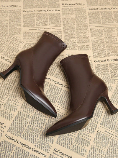 New Elegant Wine Red Thick Heel High Heel Pointed Toe Women Boots