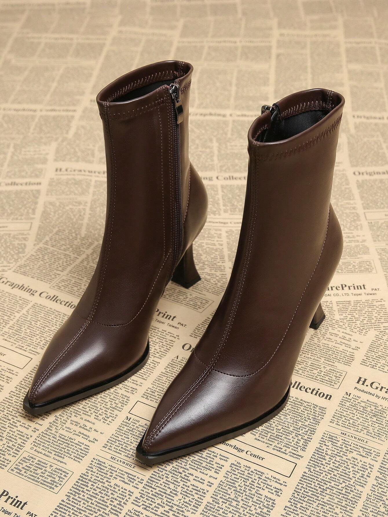 New Elegant Wine Red Thick Heel High Heel Pointed Toe Women Boots