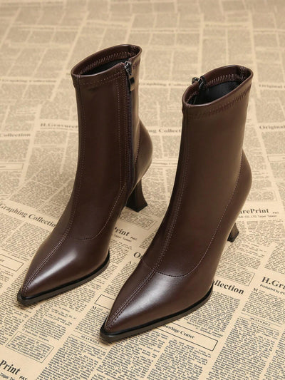 New Elegant Wine Red Thick Heel High Heel Pointed Toe Women Boots
