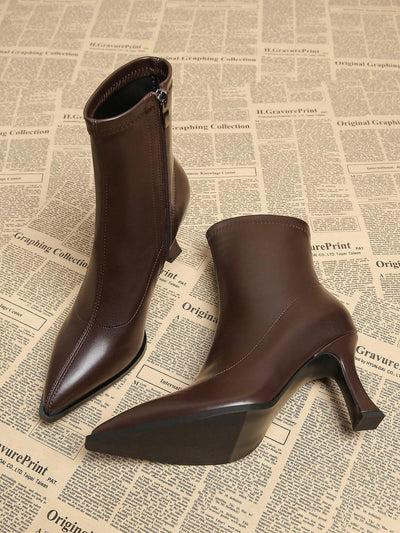New Elegant Wine Red Thick Heel High Heel Pointed Toe Women Boots
