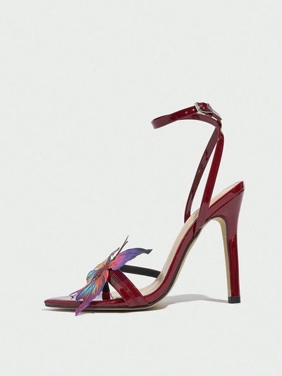 Shiny Butterfly Decor PU Leather Party Shoes