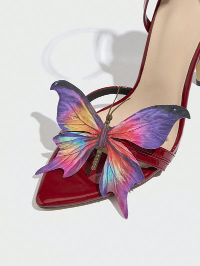 Shiny Butterfly Decor PU Leather Party Shoes