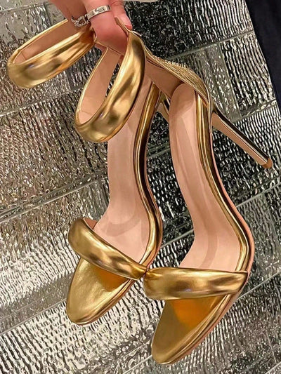 Fashionable Gold Strappy Stiletto Sandals