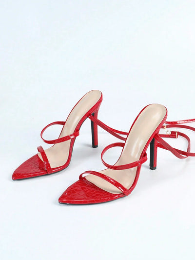 Women's Floral Print Cross Strappy Buckle Open Toe Stiletto High Heel Sandals
