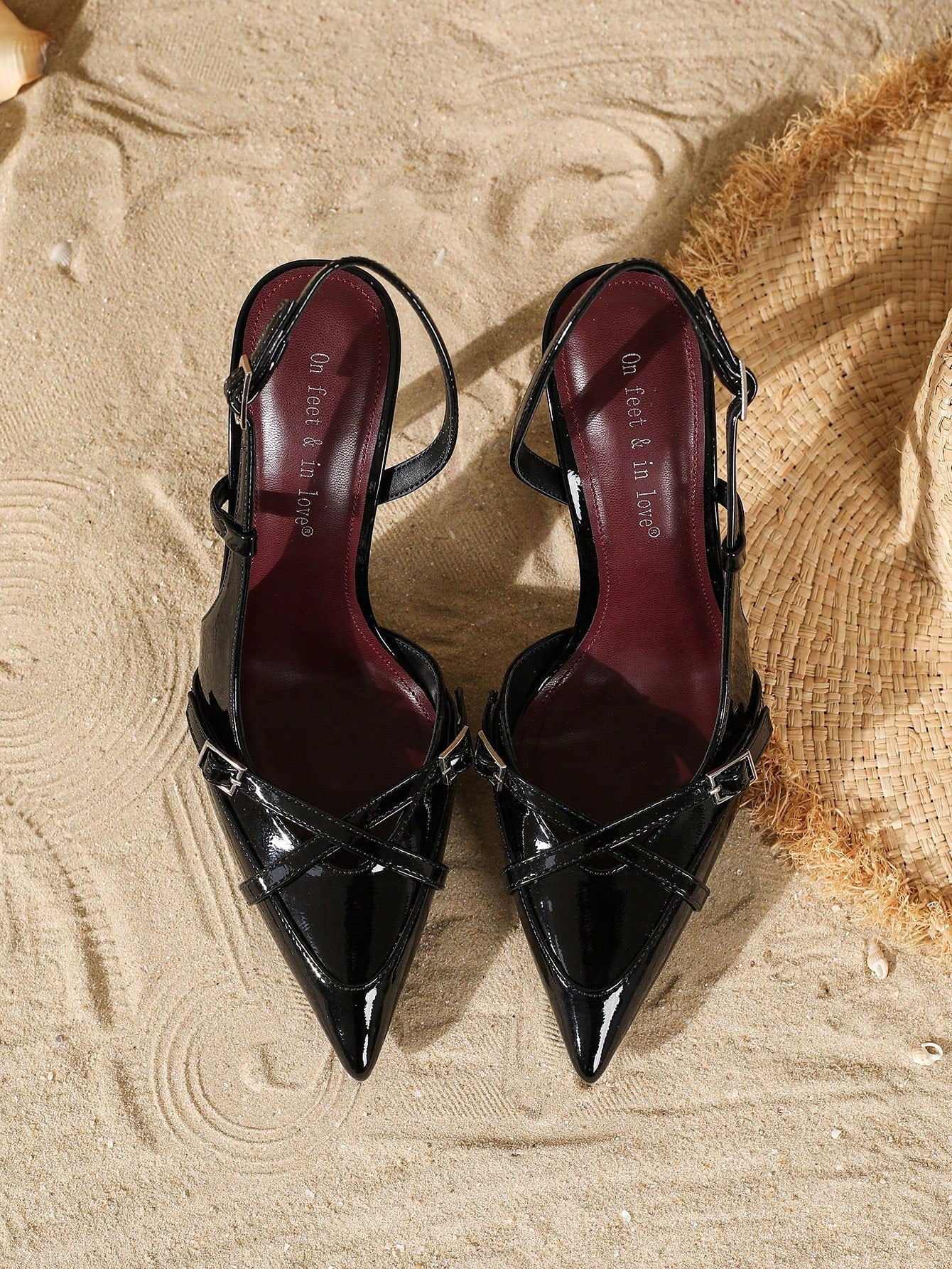 Women's Elegant Crisscross Strap Pointed Toe V-Cut Buckle High Heel Pumps