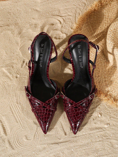 Women's Elegant Crisscross Strap Pointed Toe V-Cut Buckle High Heel Pumps