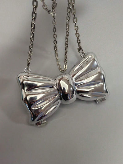 Fashionable Mini Bow Metallic Mirror Earphone Bag