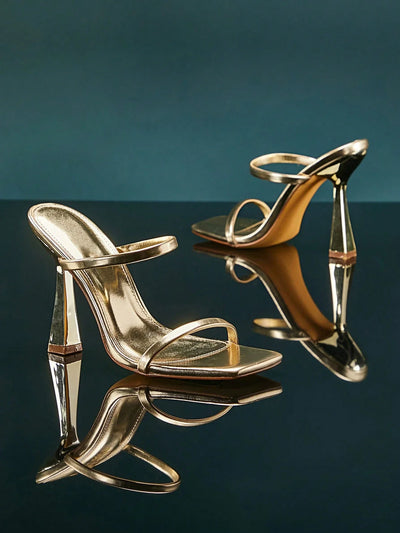 Glamorous Light Gold Multi Strap High Heel Sandal