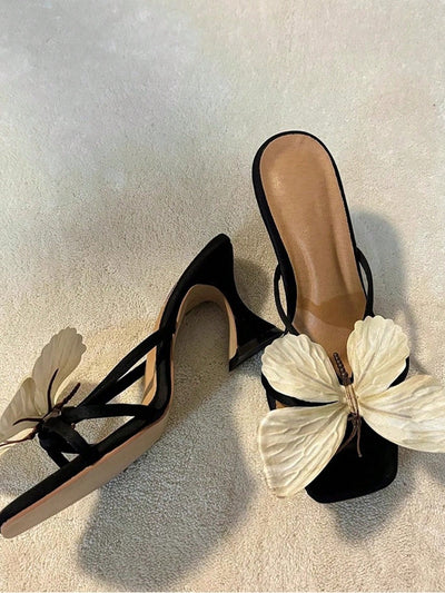 Square Toe Uncommon Design Butterfly Decor New Strap High Heel Sandals