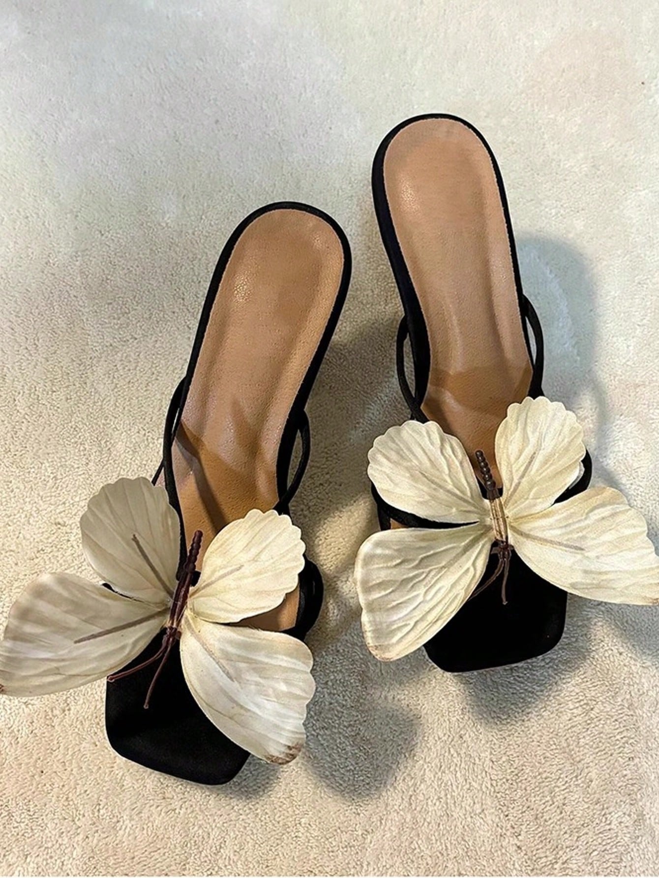 Square Toe Uncommon Design Butterfly Decor New Strap High Heel Sandals