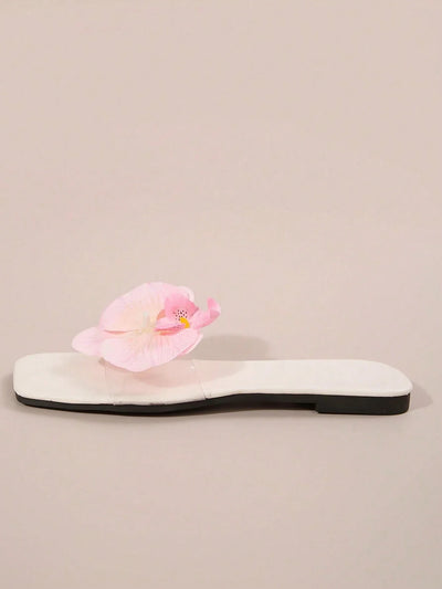 French Style Floral Strap Flat Slide Sandals