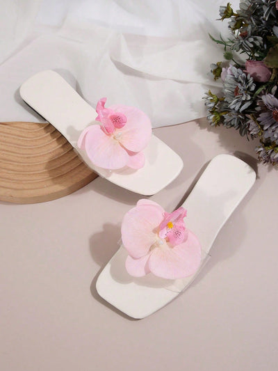 French Style Floral Strap Flat Slide Sandals