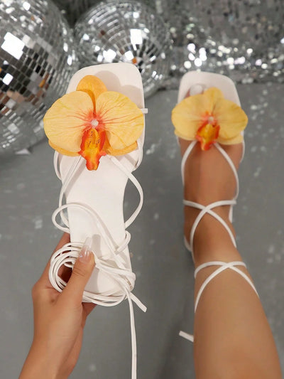 French Style Floral Strap Flat Slide Sandals
