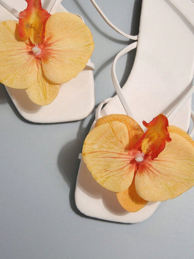 French Style Floral Strap Flat Slide Sandals