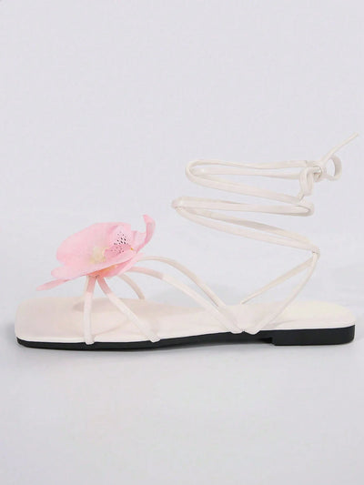 French Style Floral Strap Flat Slide Sandals