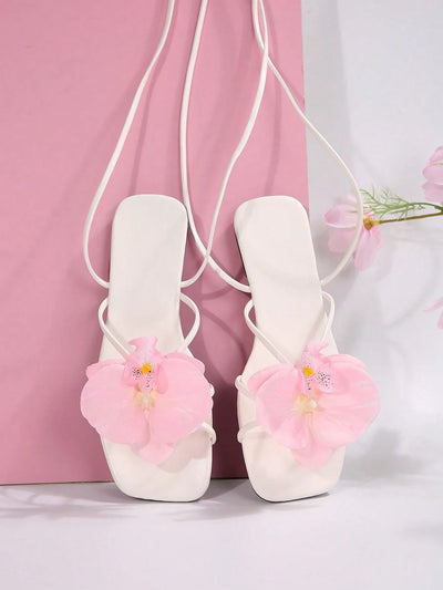 French Style Floral Strap Flat Slide Sandals